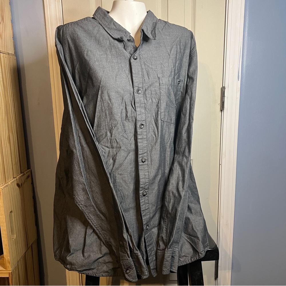 Oakley Mens Solid Long Sleeve Button Up Pocket Shirt Solid Gray XX Large 2XL